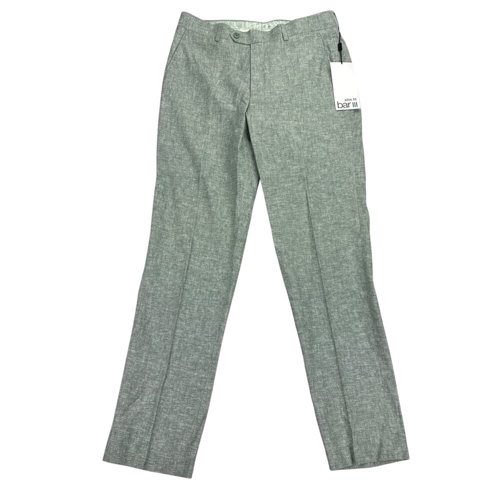 Bar III Mens Slim Fit Linen Cotton Stretch Solid Suit Pants Green 30x30